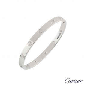 Cartier White Gold Full Diamond Love Bracelet Size 16 B6040716